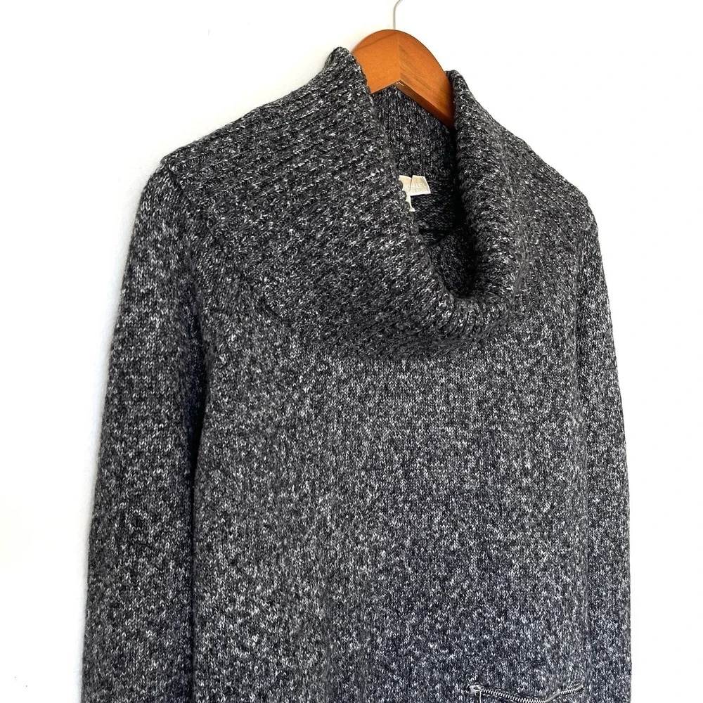 Michael Kors Womens Cowl Neck Sweater Size L Gray Speckled Zip Pockets High‎ Low